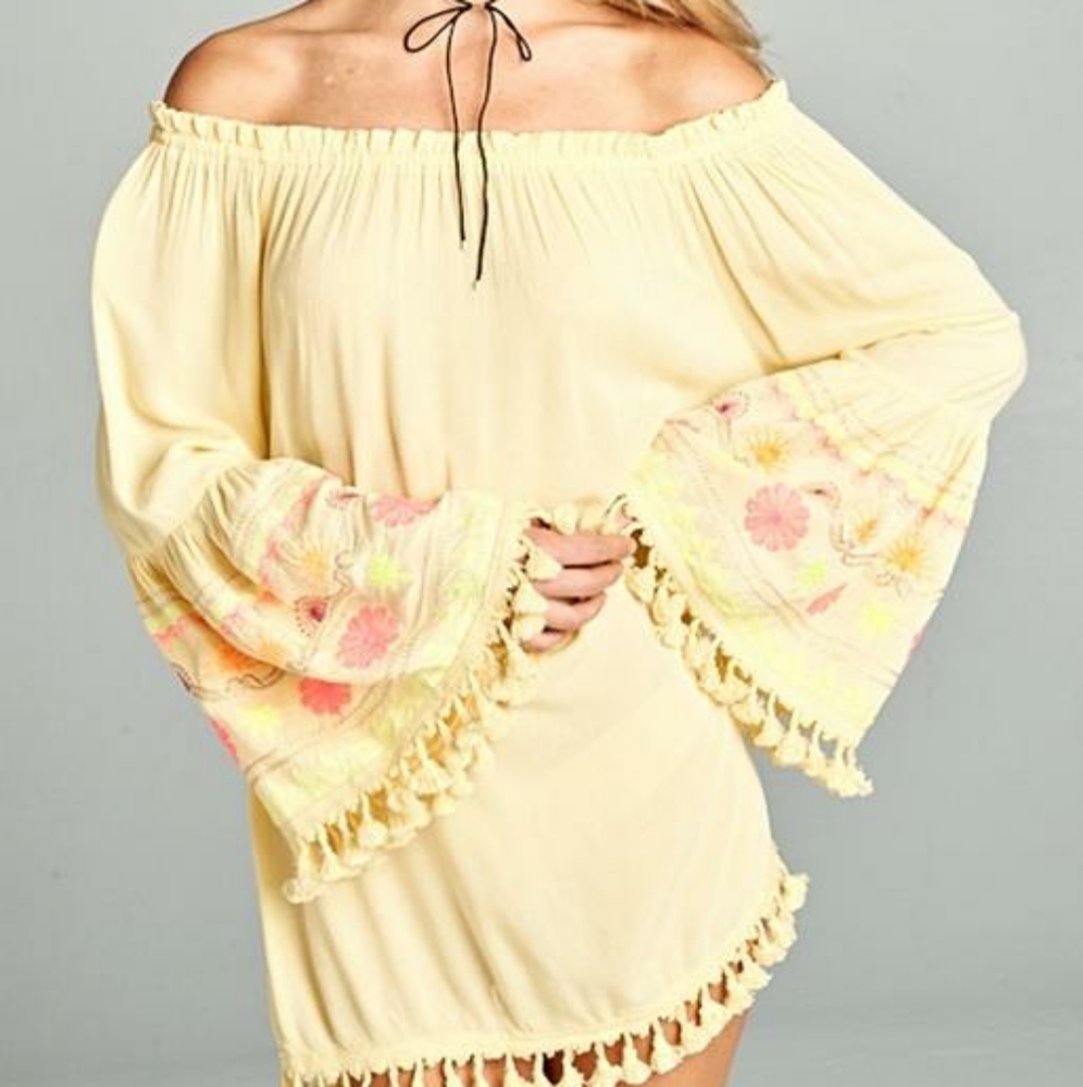 VELZERA Fiesta Off Shoulder Tassel Dress